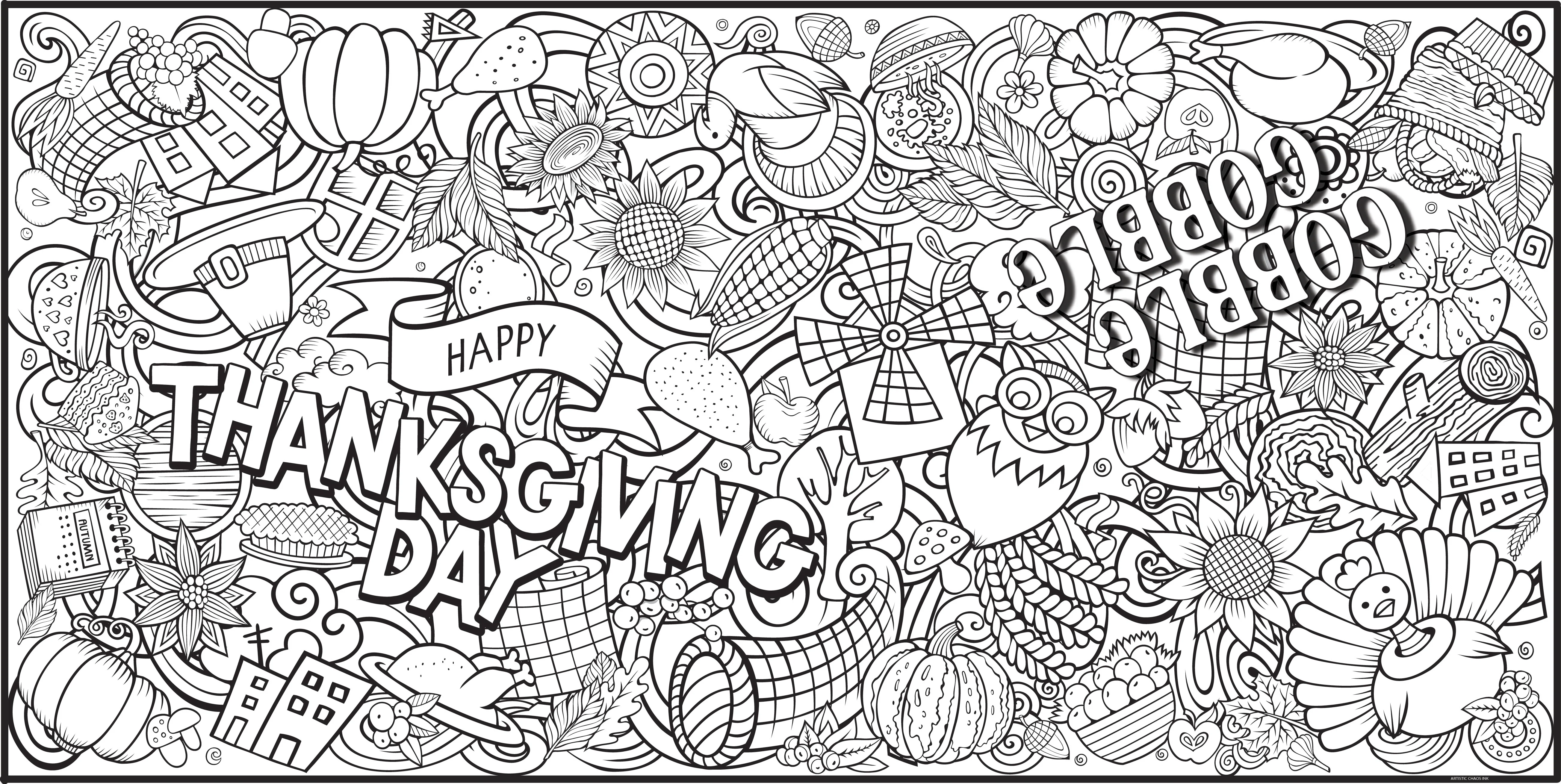 Thanksgiving Day Gobble Gobble (All around coloring) Everyday Event Poster and Banner | Large Coloring & Activity Poster for Celebrations, Kids, and Gatherings - Image 6