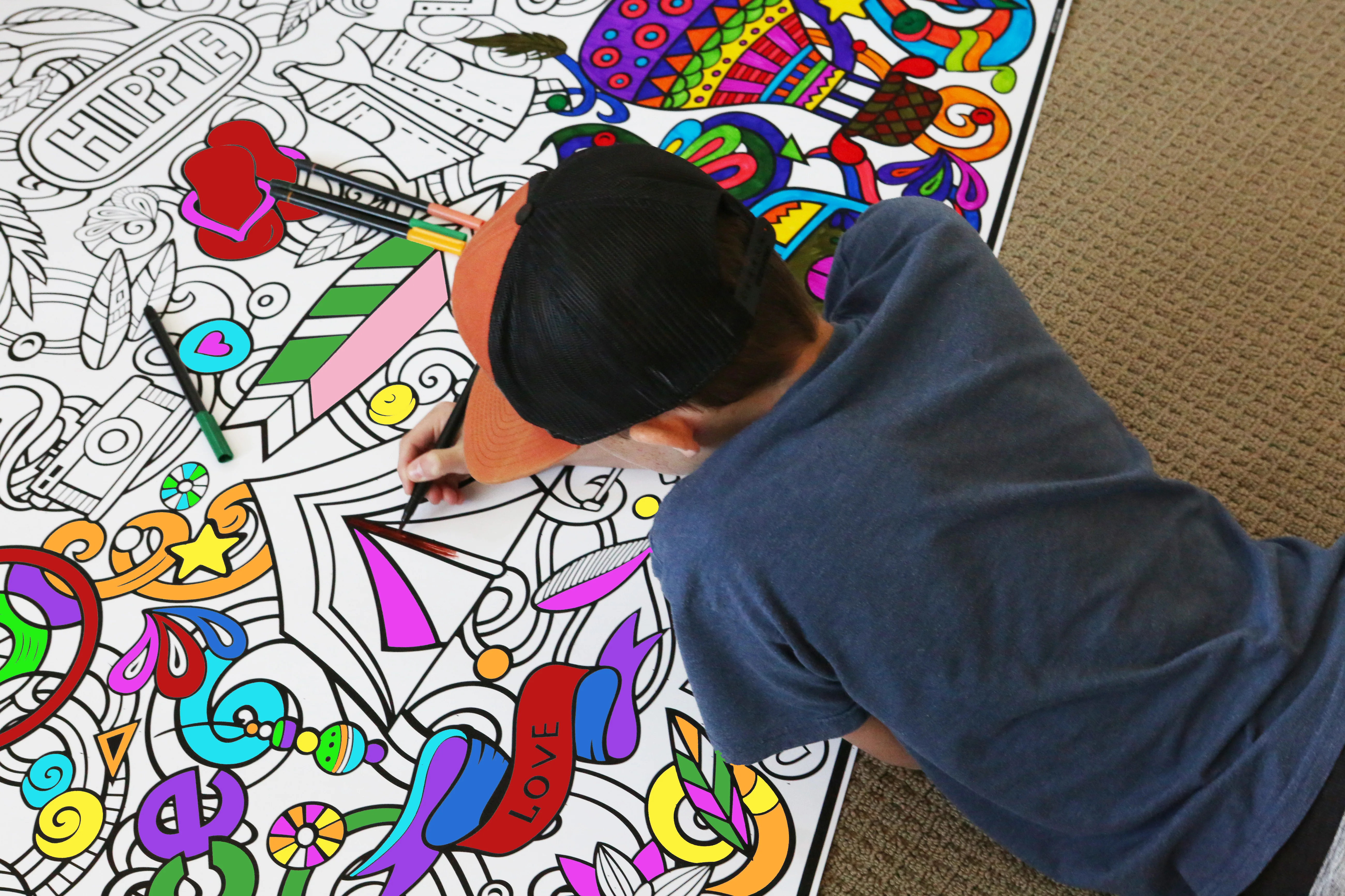 Bohemian Hippie Giant Coloring Poster - Large group Activity for all the Free Spirits, Stress-Free Peace Love Coloring for All - Image 8