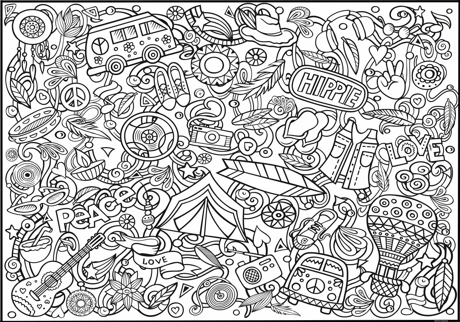 Bohemian Hippie Giant Coloring Poster - Large group Activity for all the Free Spirits, Stress-Free Peace Love Coloring for All - Image 4