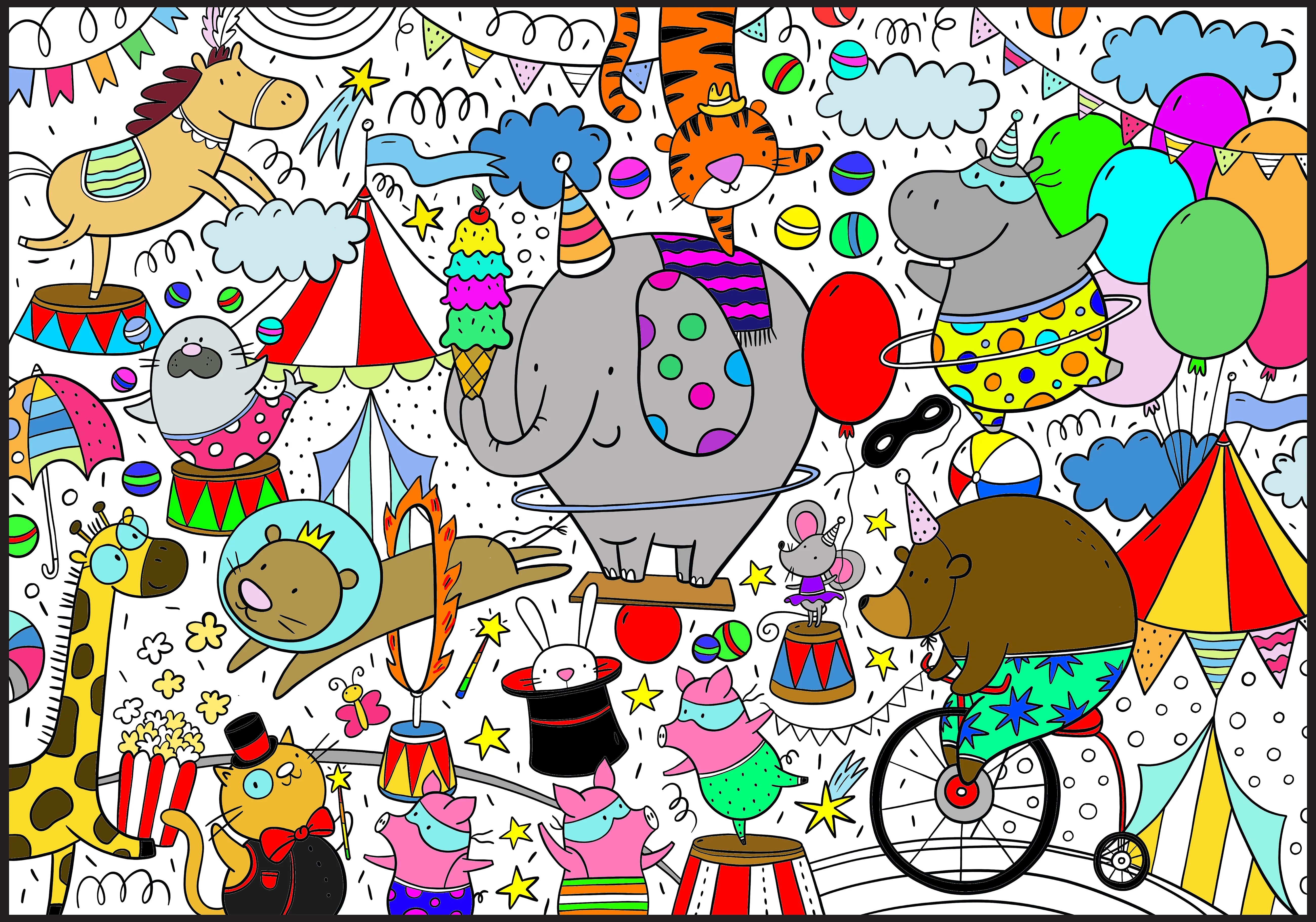Circus Jumbo Coloring Poster- Stress Free Coloring Wall Art, Large Open Space Design for Calm Coloring - Image 5