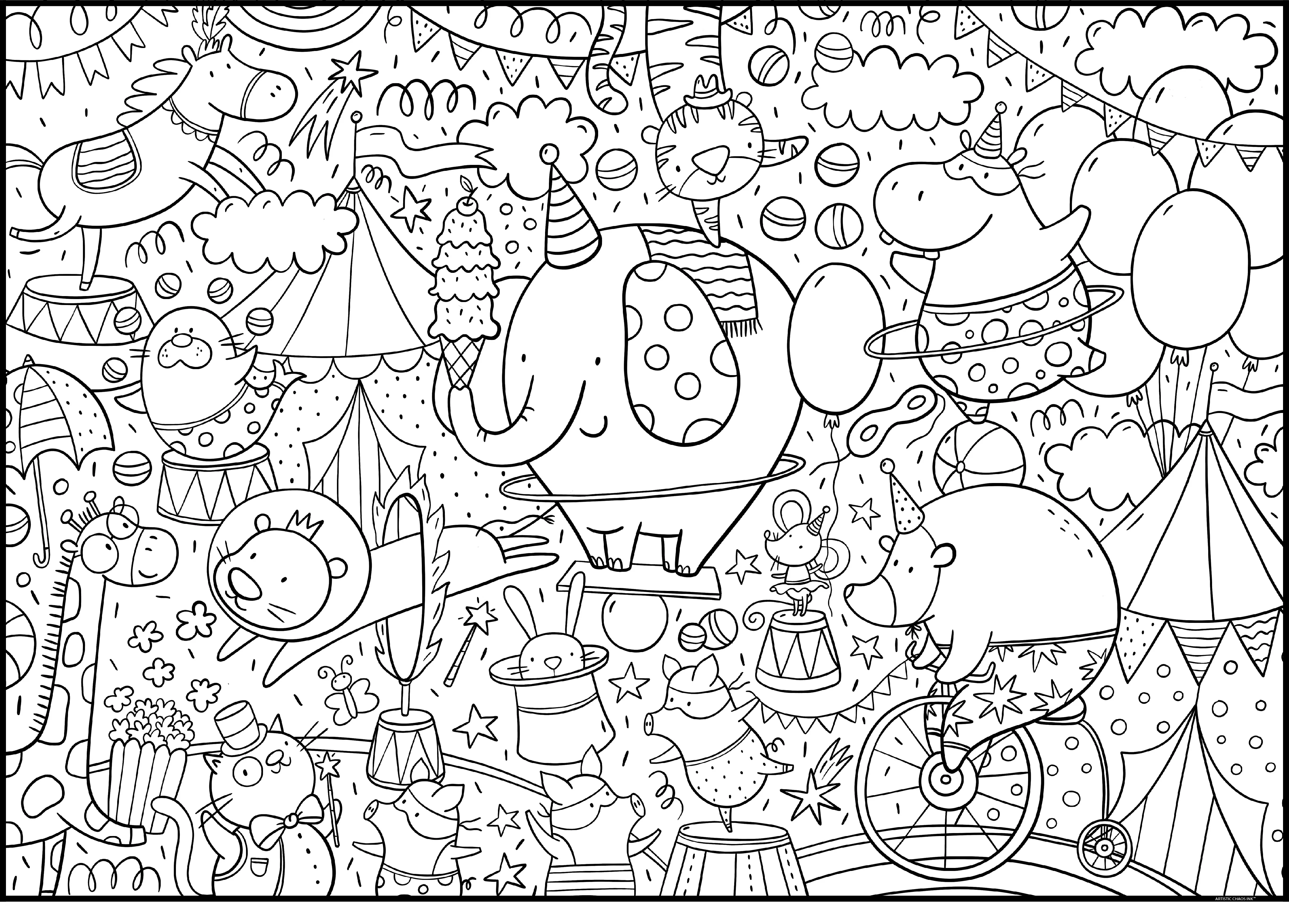 Circus Jumbo Coloring Poster- Stress Free Coloring Wall Art, Large Open Space Design for Calm Coloring - Image 3