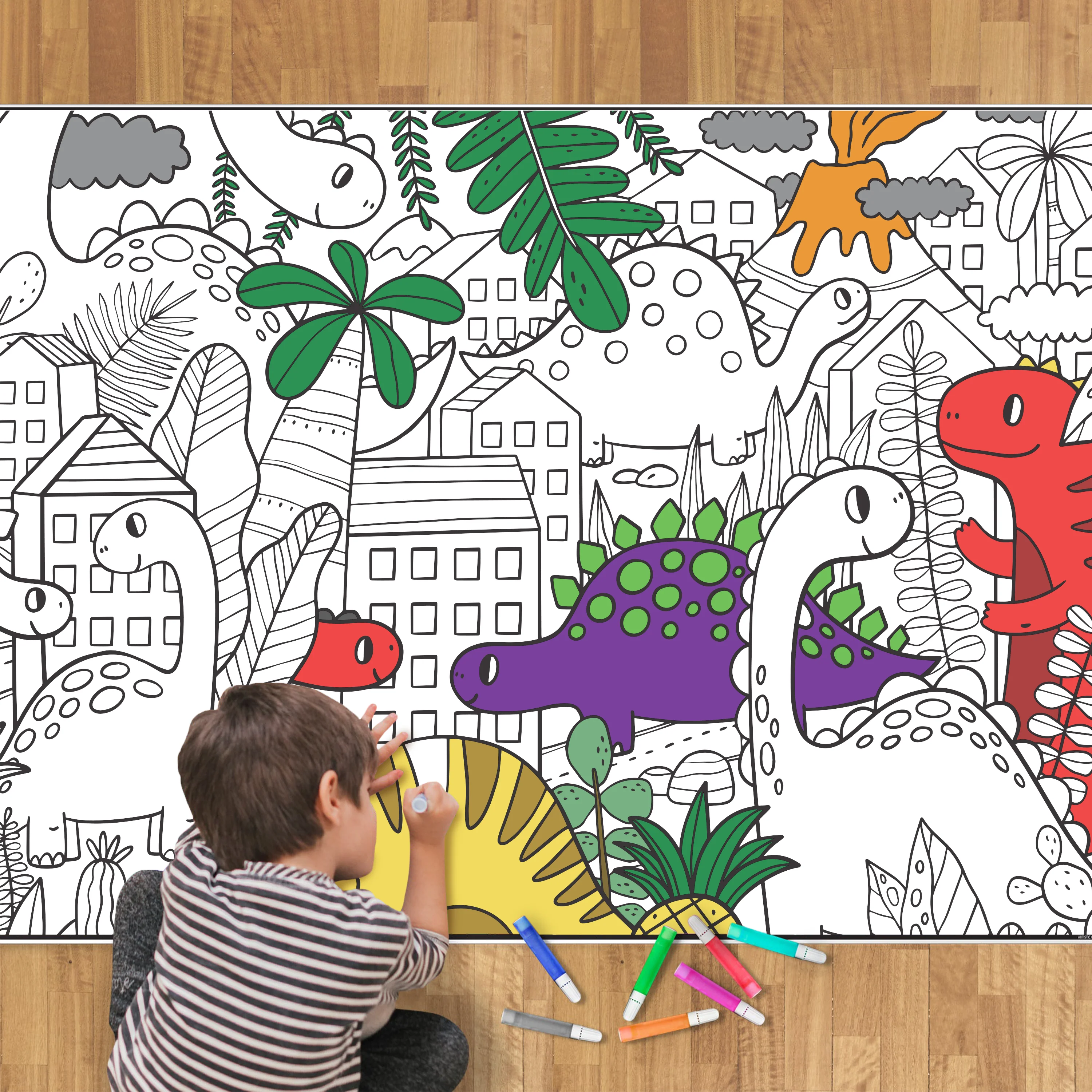 Dinosaur Giant Coloring Poster - Large Easy Going Coloring Wall Art, Open Space Design for Less Stress Group Coloring - Image 7