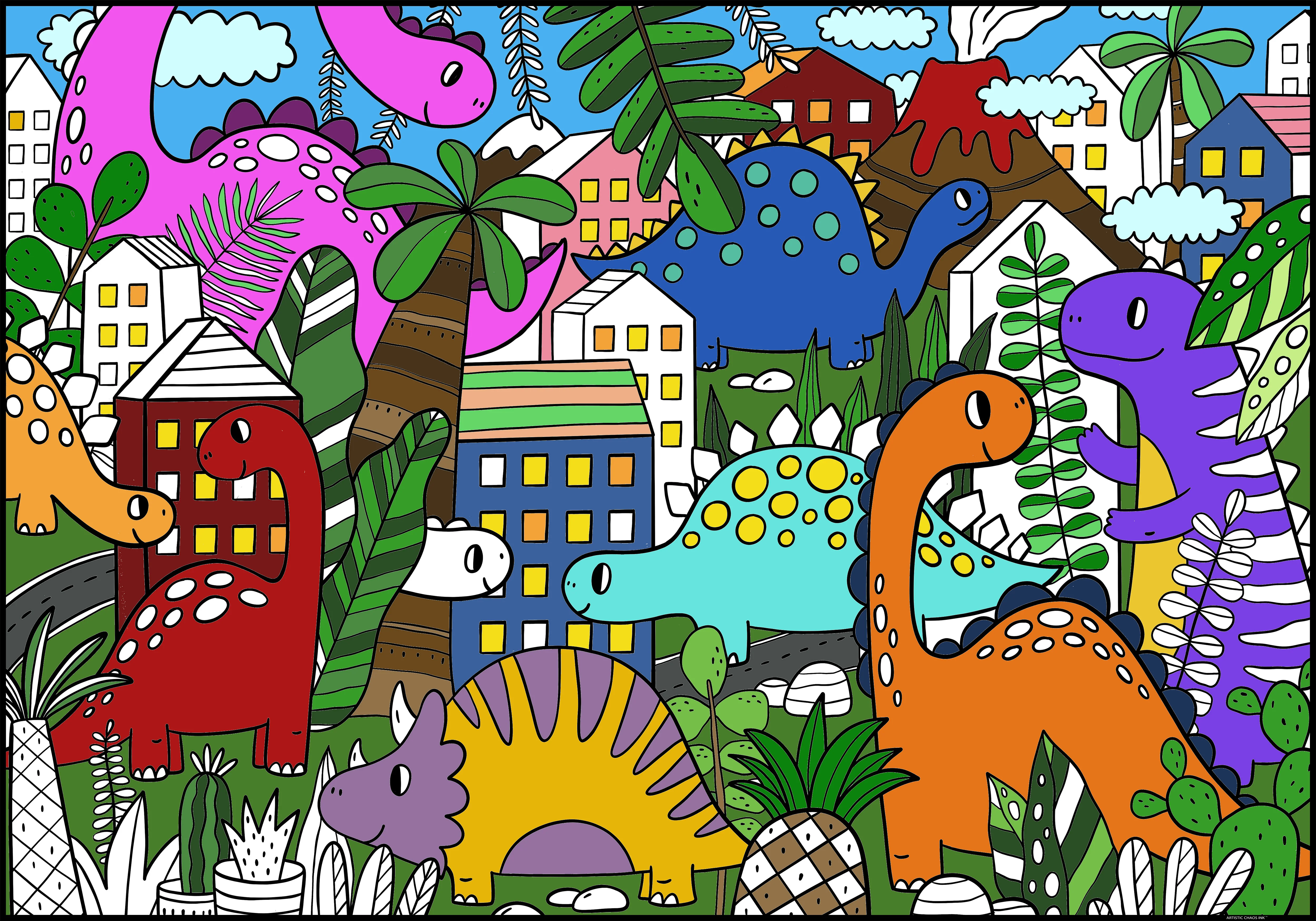 Dinosaur Giant Coloring Poster - Large Easy Going Coloring Wall Art, Open Space Design for Less Stress Group Coloring - Image 5