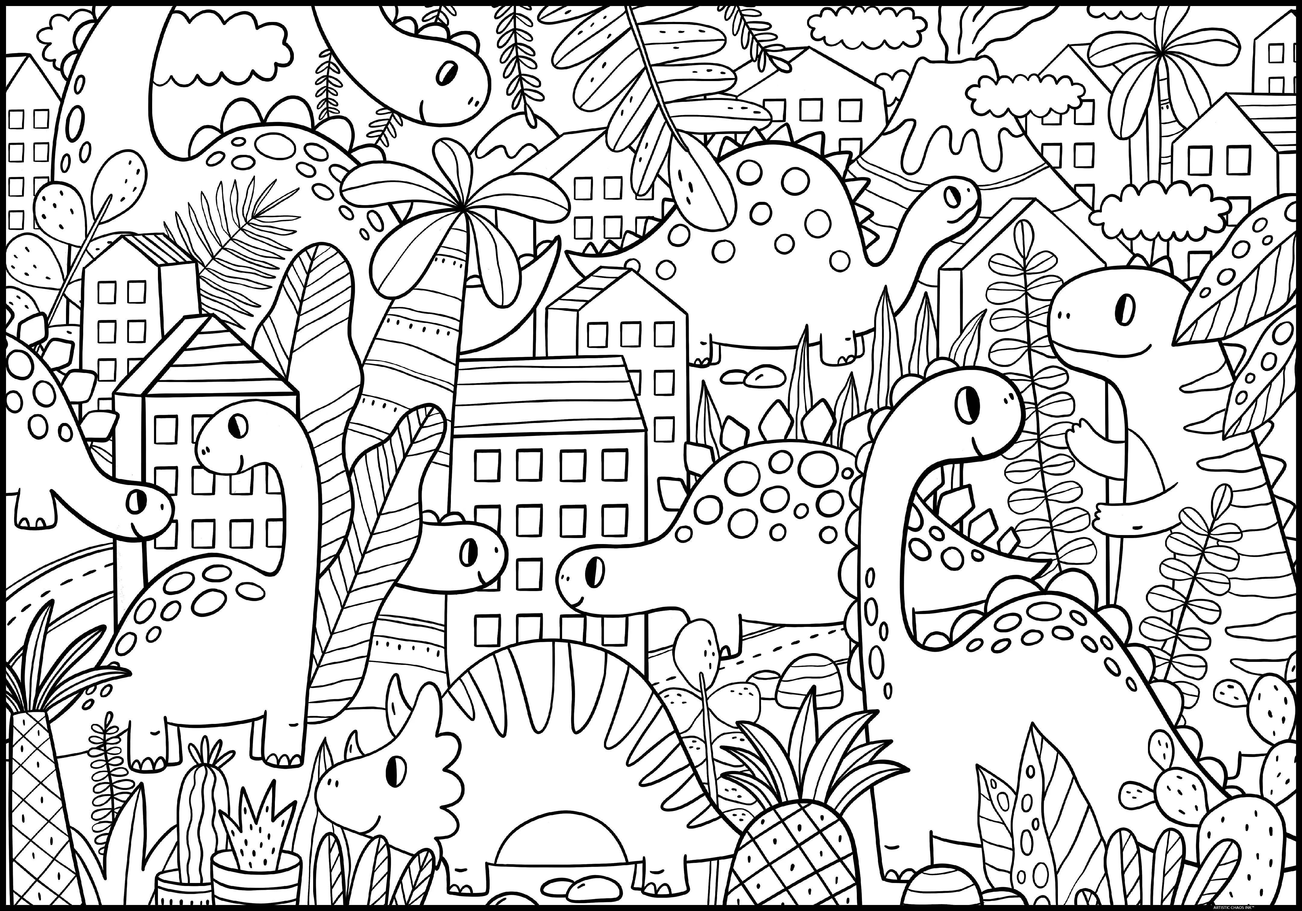 Dinosaur Giant Coloring Poster - Large Easy Going Coloring Wall Art, Open Space Design for Less Stress Group Coloring - Image 3