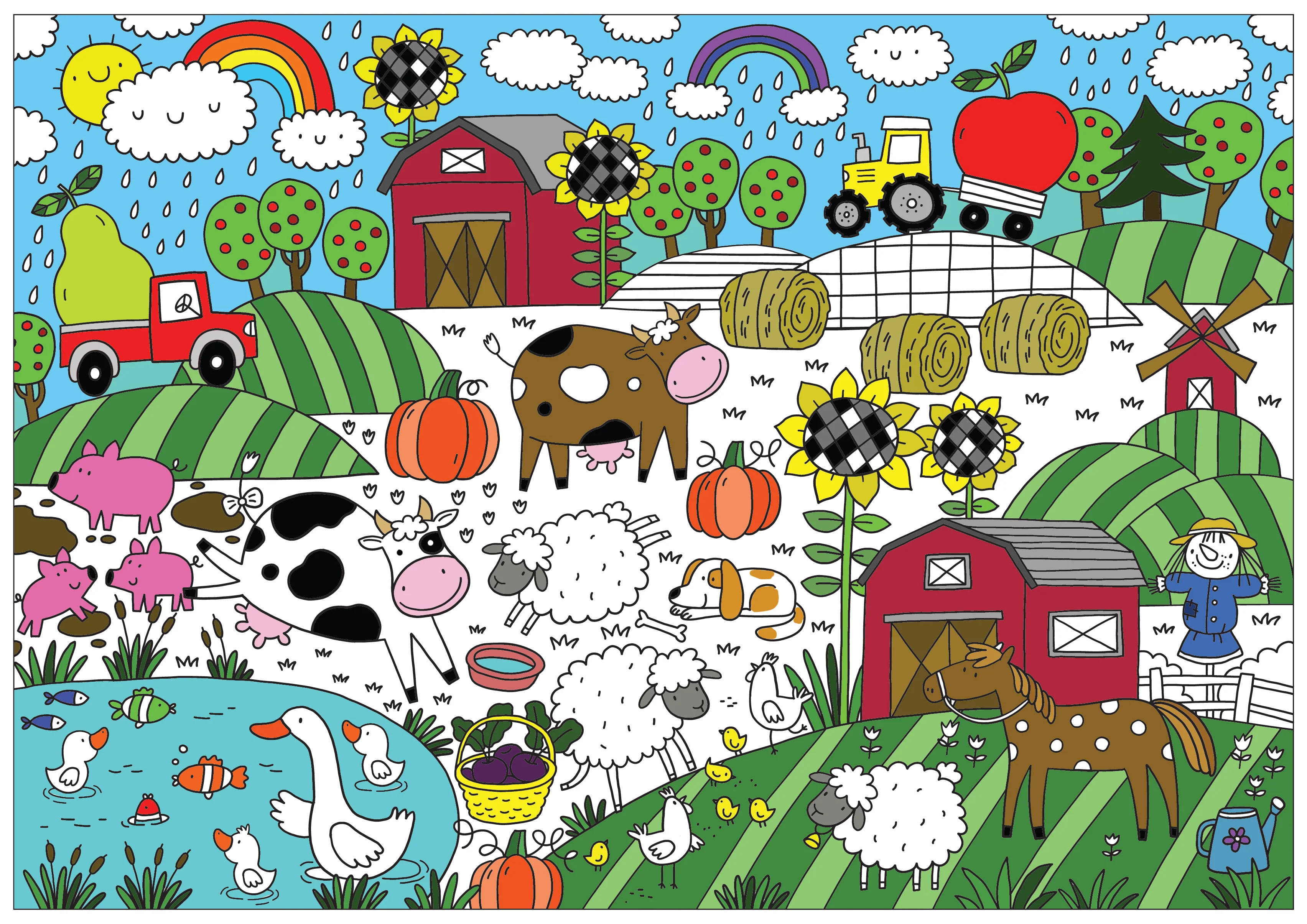 Farm Giant Coloring Poster- Old McDonald Had a Farm Coloring Wall Art, Open Space Design for Stress-Free Coloring - Image 6