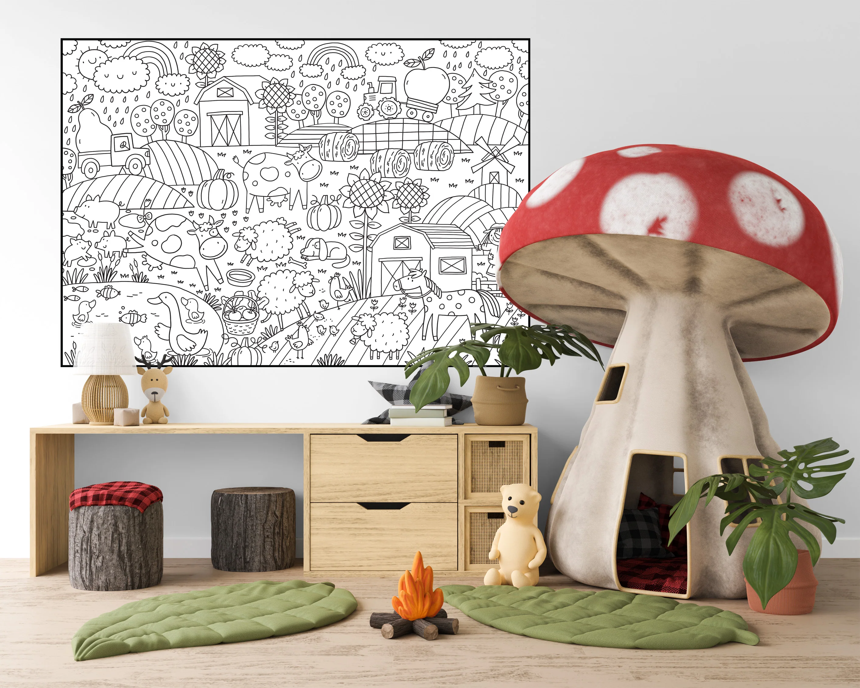 Farm Giant Coloring Poster- Old McDonald Had a Farm Coloring Wall Art, Open Space Design for Stress-Free Coloring - Image 9
