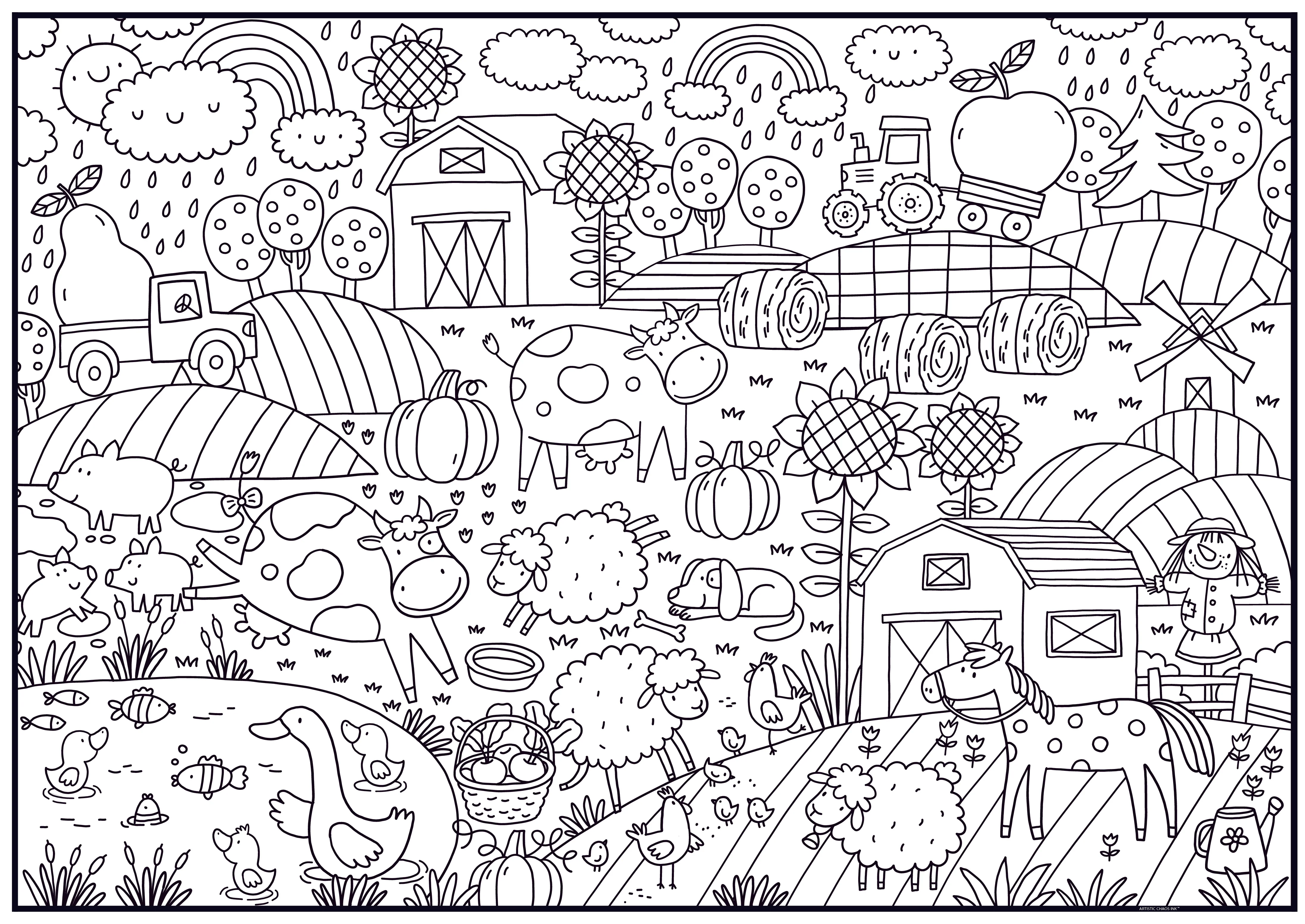Farm Giant Coloring Poster- Old McDonald Had a Farm Coloring Wall Art, Open Space Design for Stress-Free Coloring - Image 3
