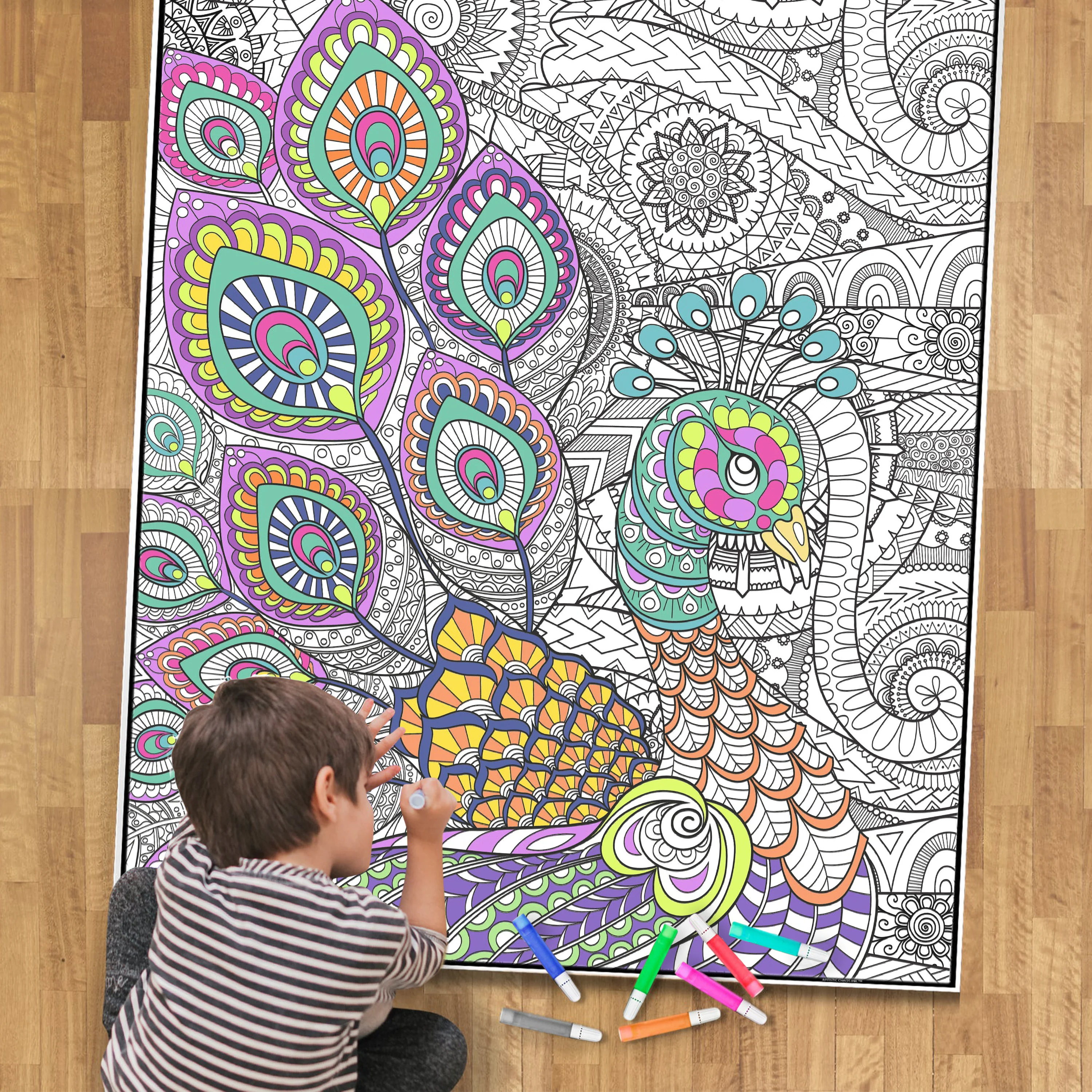 Giant Peacock Coloring Poster. Collaborative Coloring for Groups. - Image 5