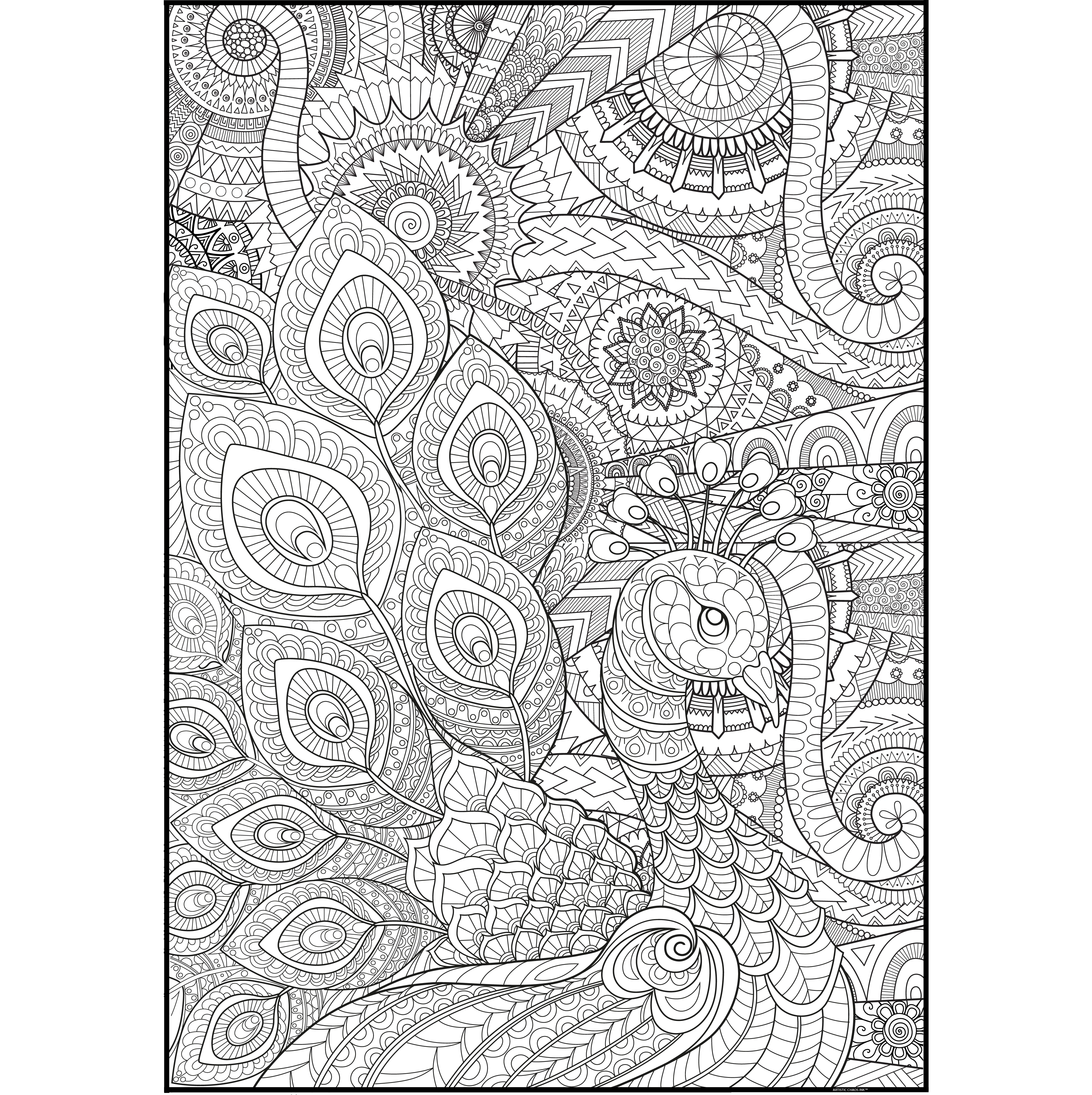 Giant Peacock Coloring Poster. Collaborative Coloring for Groups. - Image 3