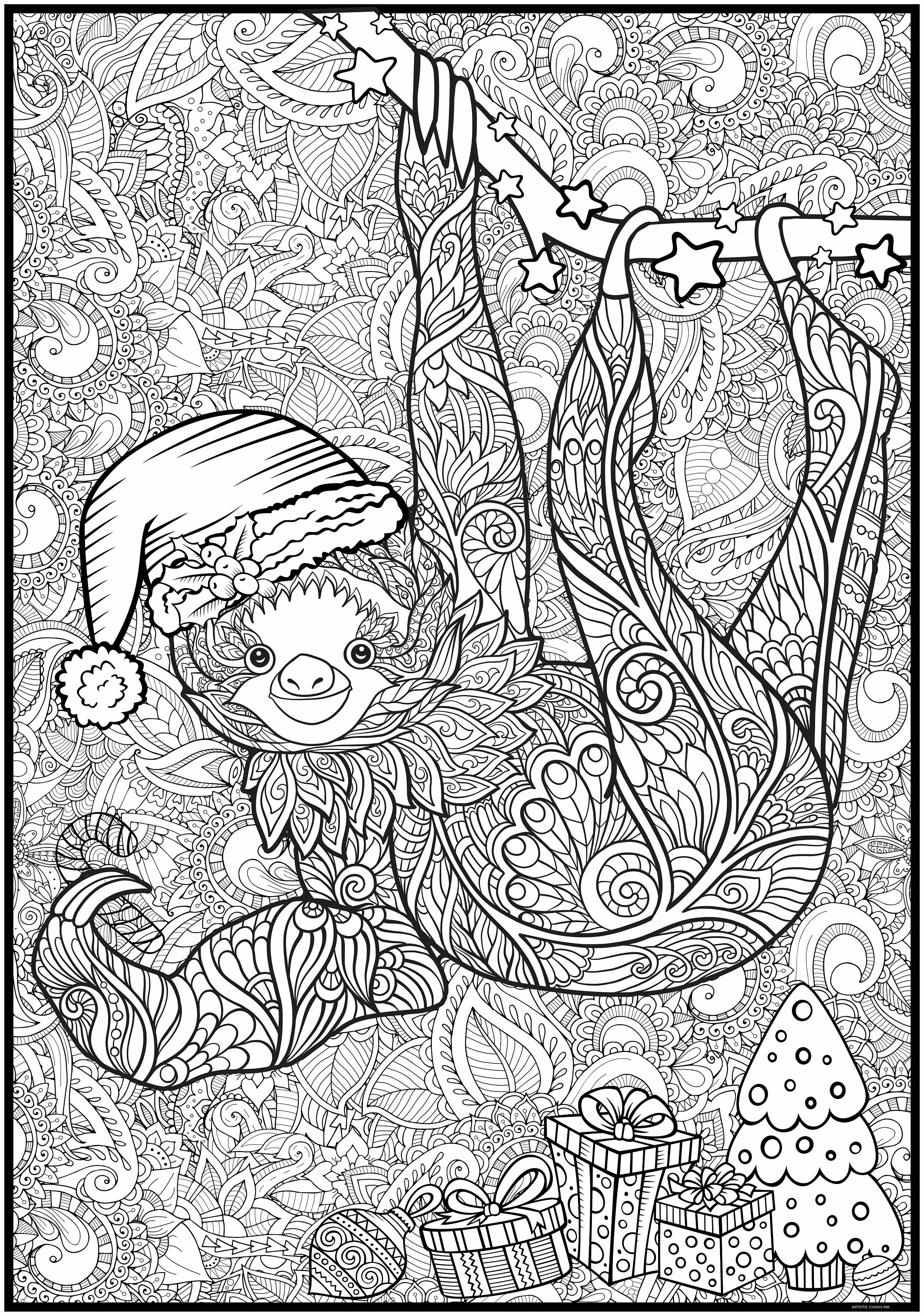 Christmas Sloth Giant Coloring Poster – Large Holiday Wall Art for Families & Group Coloring Activity for Parties & Celebrations - Image 3