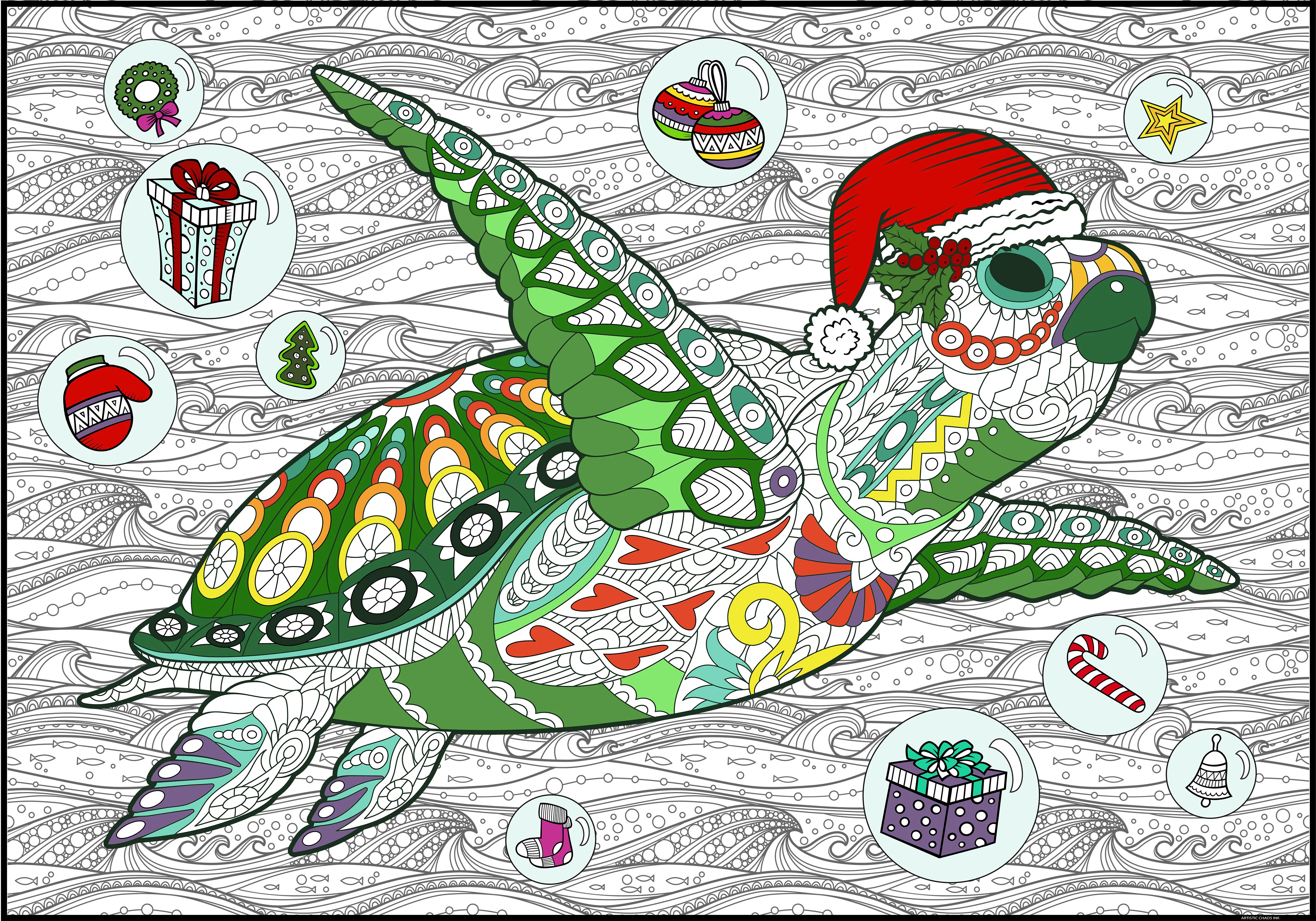 Giant Christmas Turtle Coloring Poster – Large Holiday Wall Art for Families & Group Coloring Activity for Parties & Celebrations - Image 3