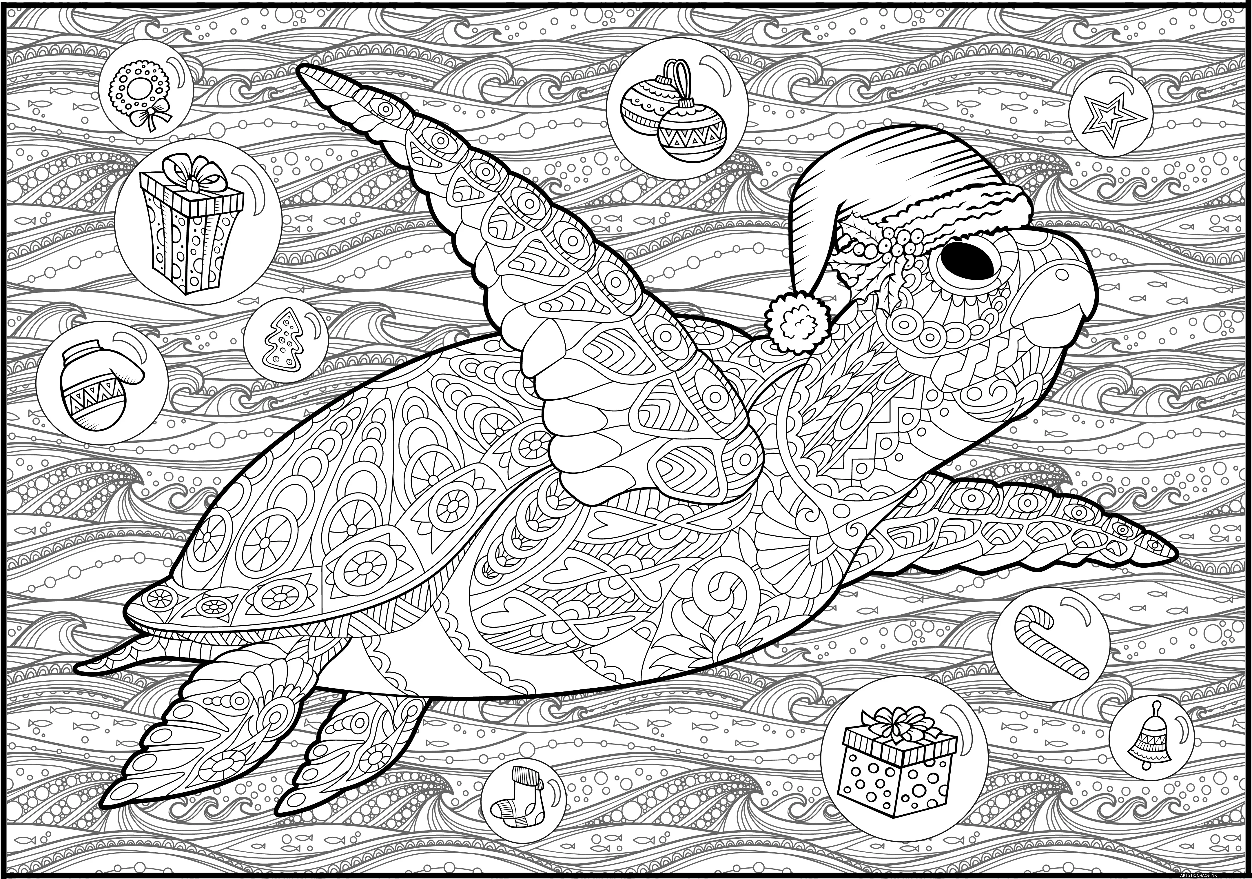 Giant Christmas Turtle Coloring Poster – Large Holiday Wall Art for Families & Group Coloring Activity for Parties & Celebrations - Image 6