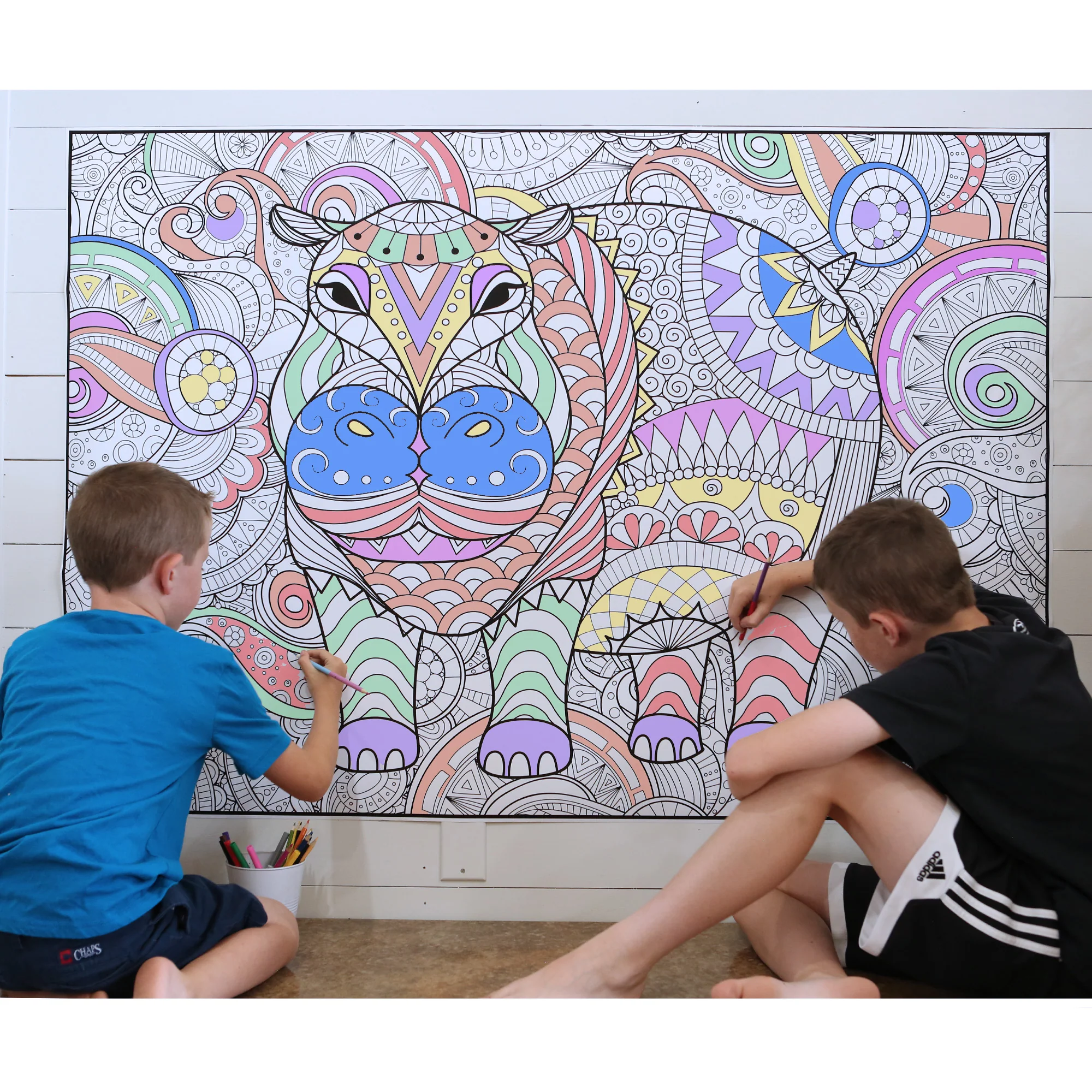 Hippo Giant Coloring Poster - Large Animal Wall Art, Group Coloring Activity for Kids, Families & Gatherings - Image 4