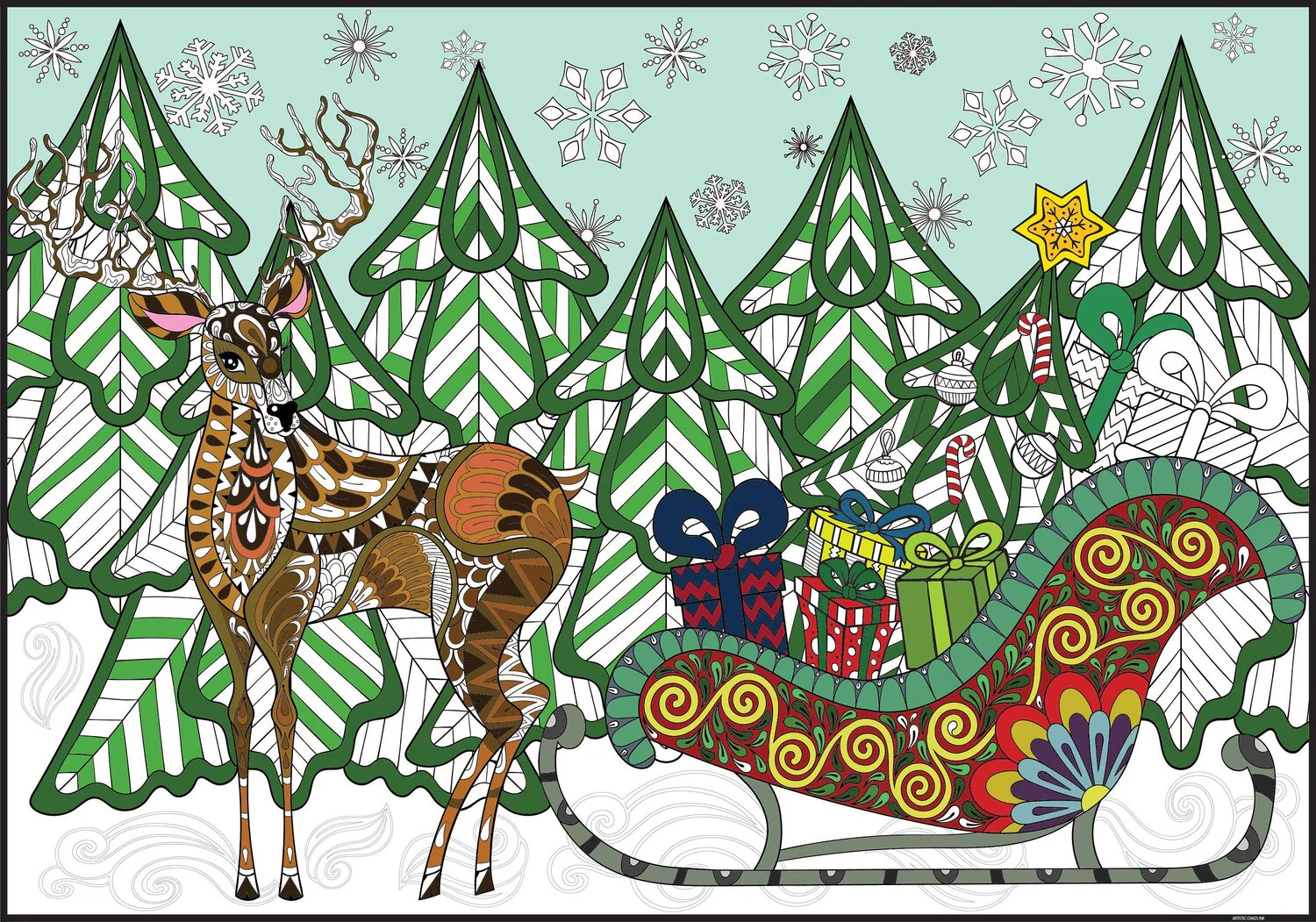 Christmas Sleigh Giant Coloring Poster – Large Holiday Wall Art for Families & Group Coloring Activity for Parties & Celebrations - Image 9