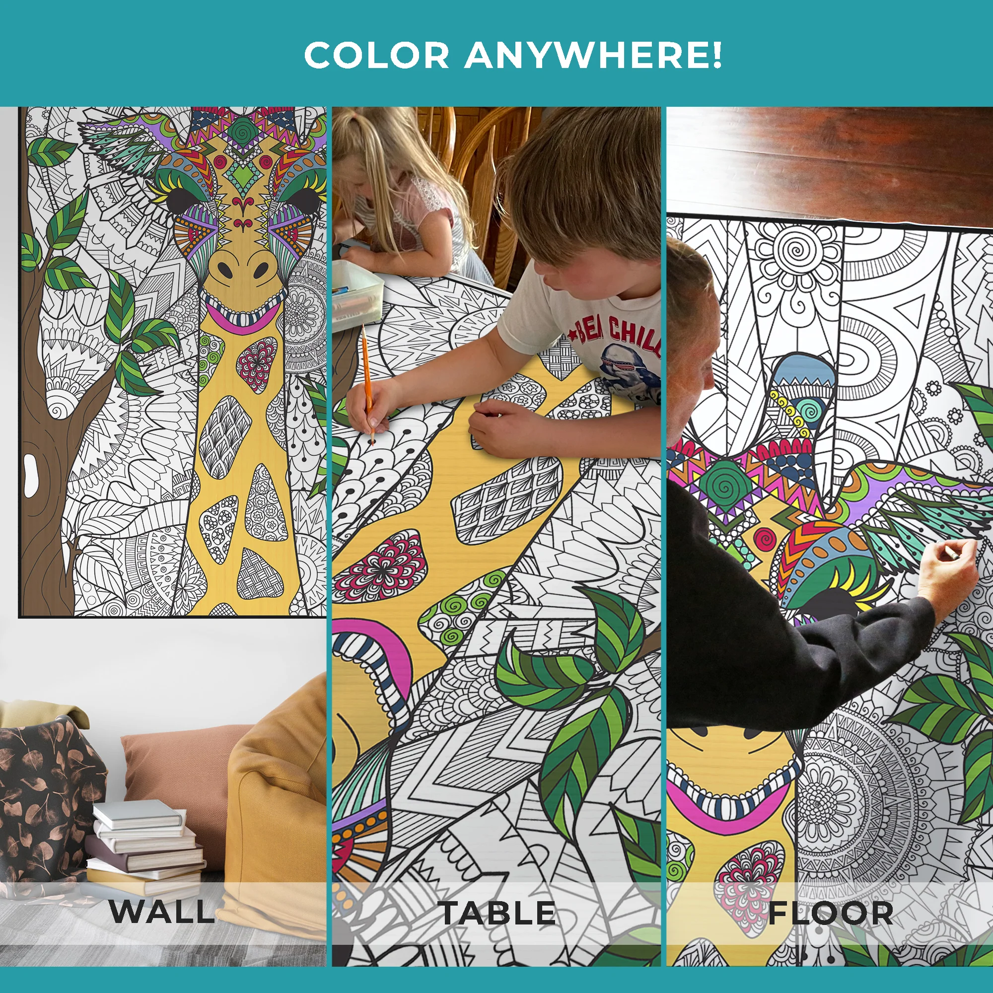 Giraffe Giant Coloring Poster - Large Coloring Activity for Big Groups or for Individuals. Perfect for Classrooms and Families. - Image 3