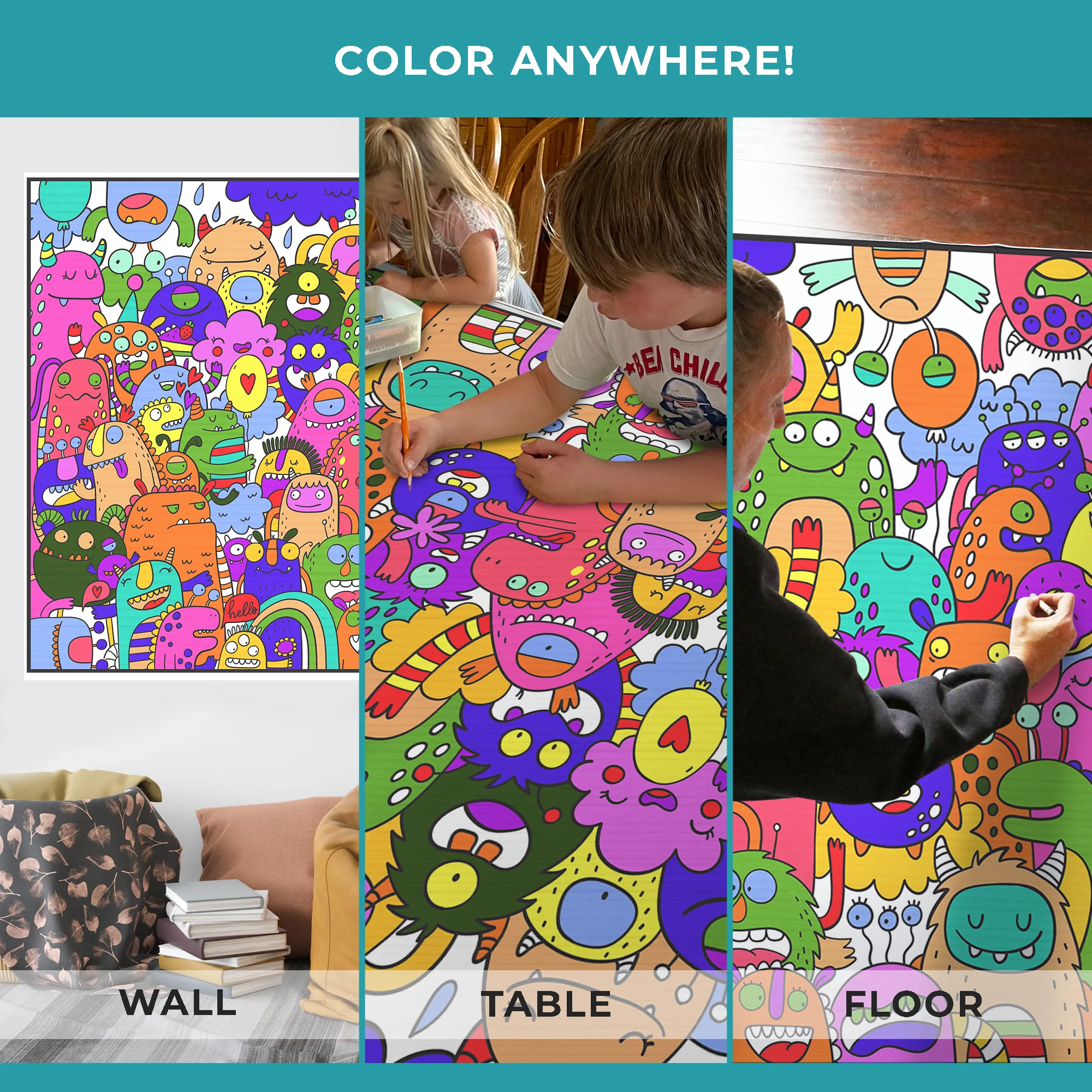 Fun Monsters Giant Coloring Poster- Giant Low-Stress Coloring Wall Art - Image 10