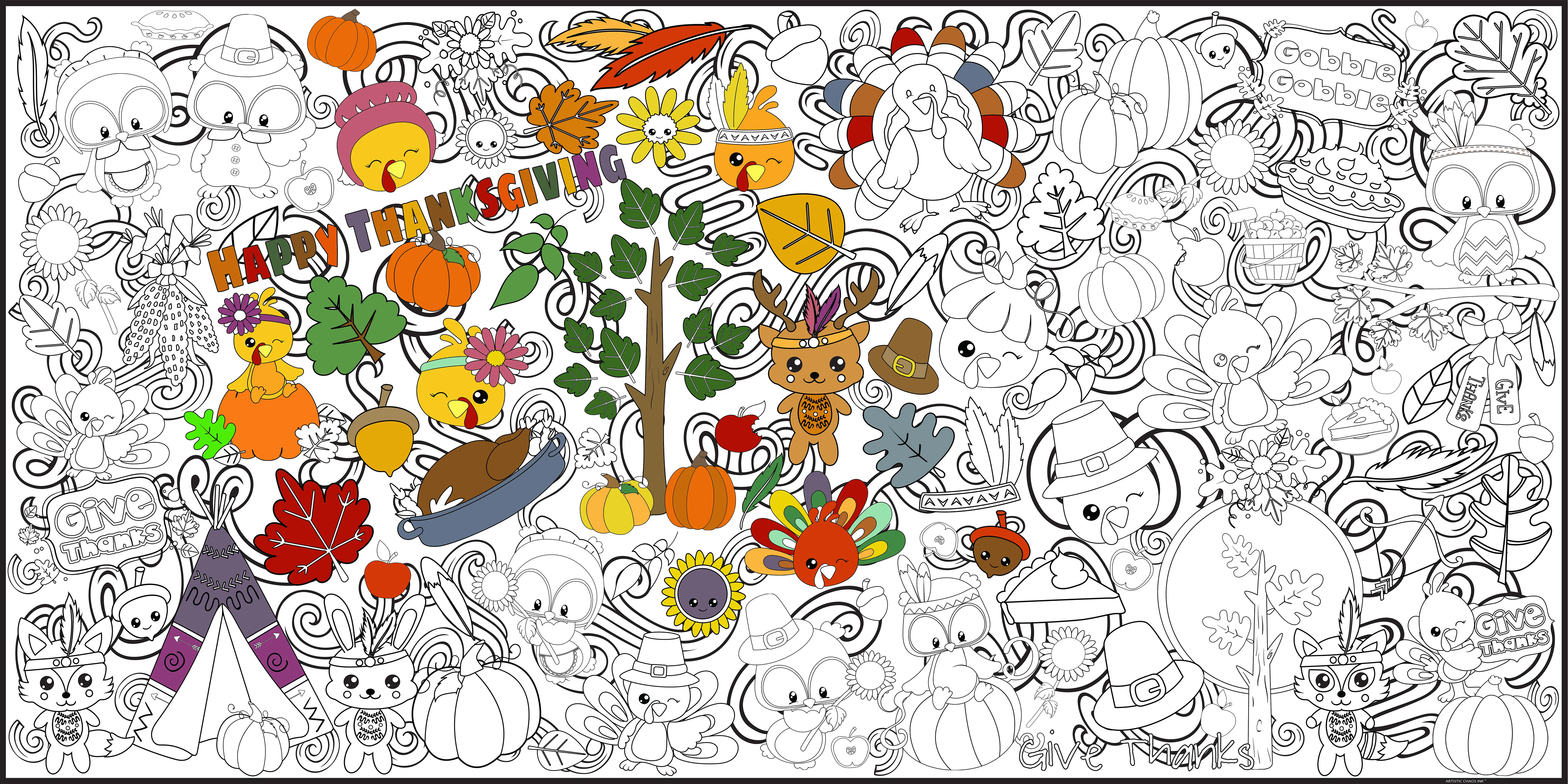 Thanksgiving Thankful CrittersEveryday Event Poster and Banner | Large Coloring & Activity Poster for Celebrations, Kids, and Parties - Image 4