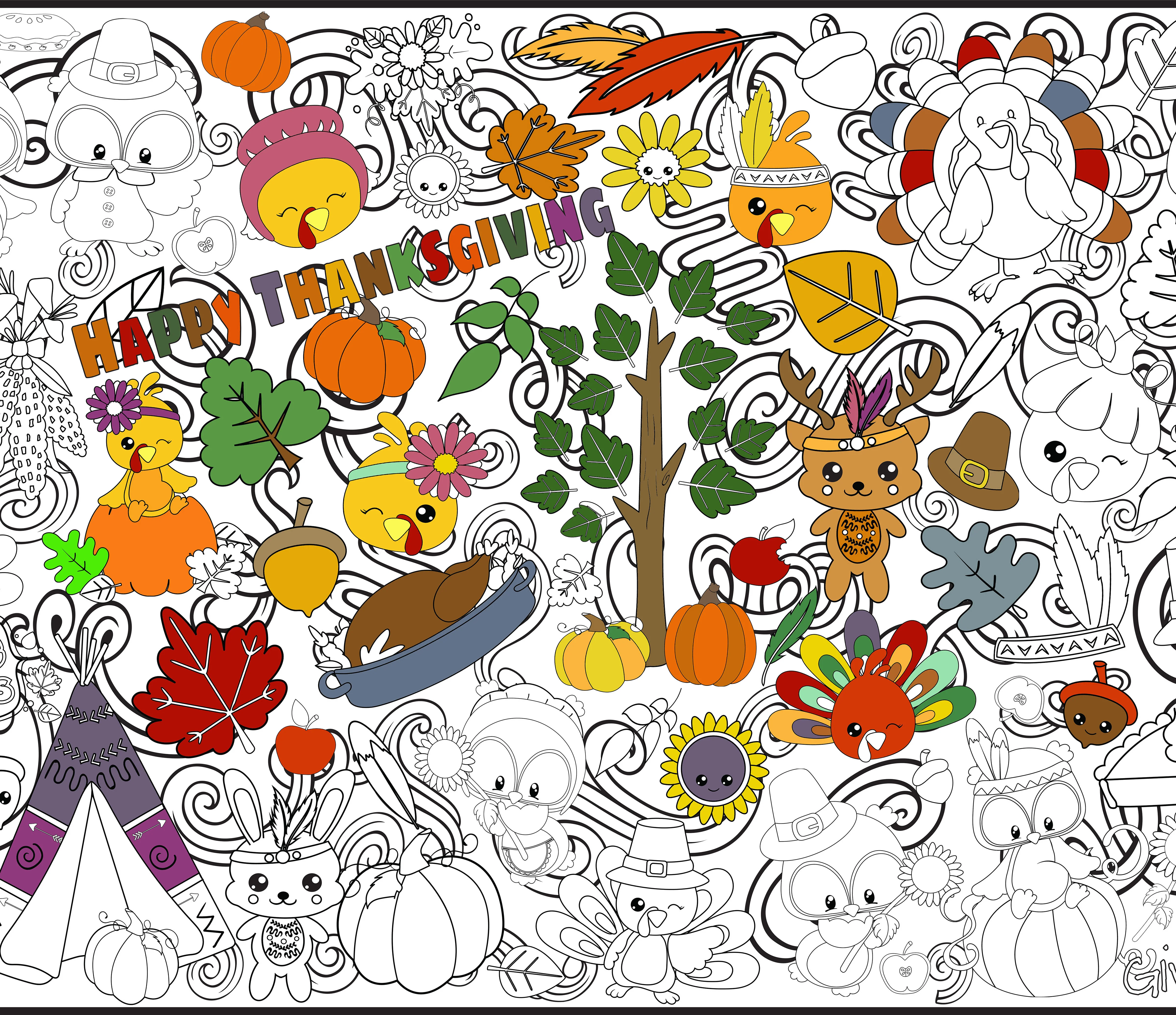 Thanksgiving Thankful CrittersEveryday Event Poster and Banner | Large Coloring & Activity Poster for Celebrations, Kids, and Parties - Image 9